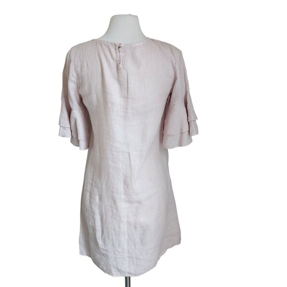 Francesca Bettin 100% Linen‎ Shift Dress S Layered Bell Sleeves Pink Made Italy - Picture 4 of 16